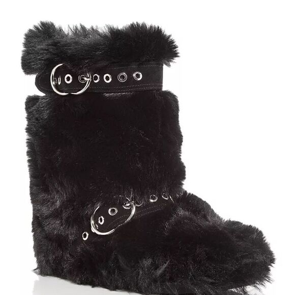 Jeffrey Campbell Black Women's Fluffed-Up Faux Fur Booties Size 7 - Picture 5 of 5